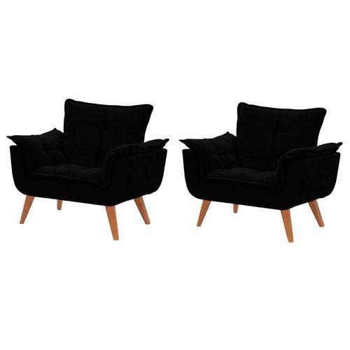 Imagem de Kit 02 Poltronas Decorativa Opalla Pés Palito Suede Preto