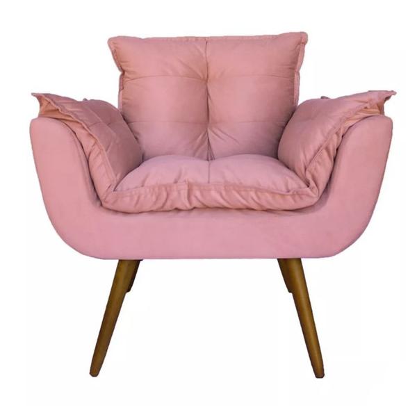 Imagem de Kit 02 Poltronas Decorativa Opalla Pés Palito Suede Rosa - DS Móveis