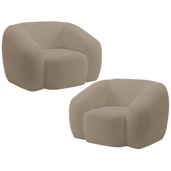 Imagem de Kit 02 Poltronas Decorativa Orgânica Para Sala Living Emery M05 Bouclê Bege - Lyam Decor