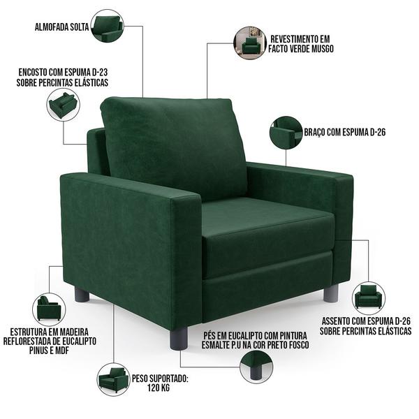 Imagem de Kit 02 Poltronas Decorativa Para Sala De Estar e Recepção Malta L02 Facto Verde Musgo -Lyam Decor