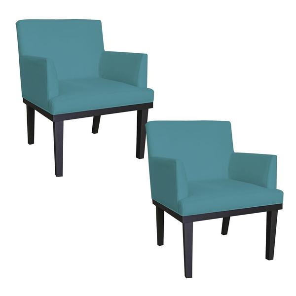 Imagem de Kit 02 Poltronas Decorativa Para Sala E Escritório Vitória Suede Azul Turquesa - LM DECOR