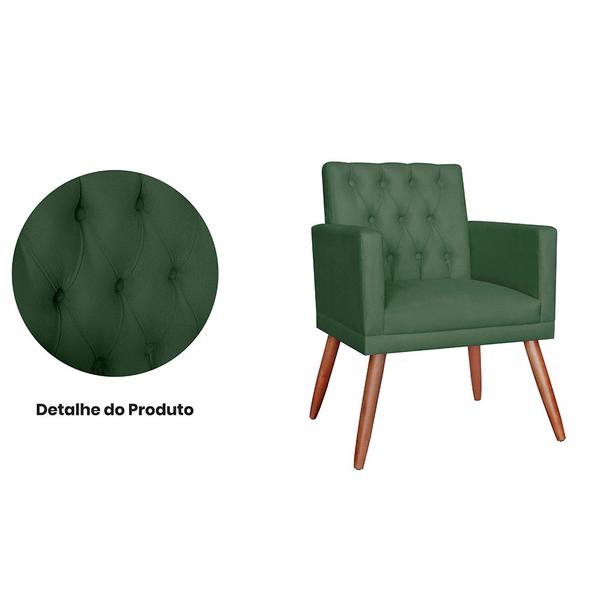 Imagem de Kit 02 Poltronas Decorativa Pés Palito Nina Encosto Estilo Capitonê Verde - DS Estofados