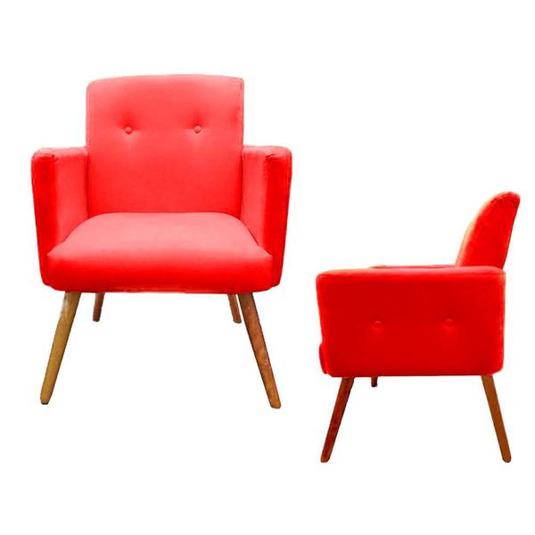 Imagem de Kit 02 Poltronas Decorativa Pés Palito Nina Plus Suede Vermelho - SA Móveis