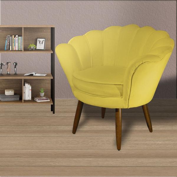 Imagem de Kit 02 Poltronas Decorativa Pétala Pés Palito Suede Amarelo - DS Estofados