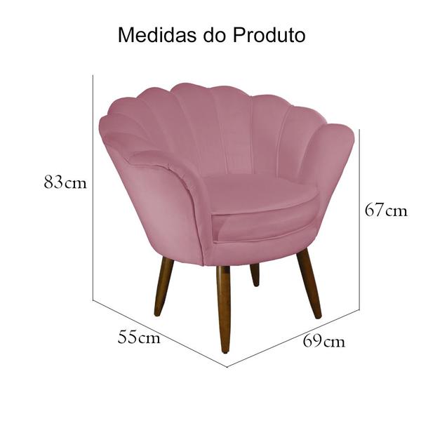 Imagem de Kit 02 Poltronas Decorativa Pétala Pés Palito Suede Rosa - DS Estofados