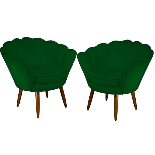 Imagem de Kit 02 Poltronas Decorativa Pétala Pés Palito Suede Verde - DS Estofados