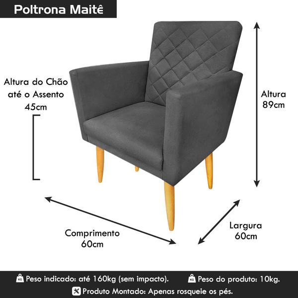 Imagem de Kit 02 Poltronas Decorativa + Puff Maitê Grafite penteadeira - 2M Decor