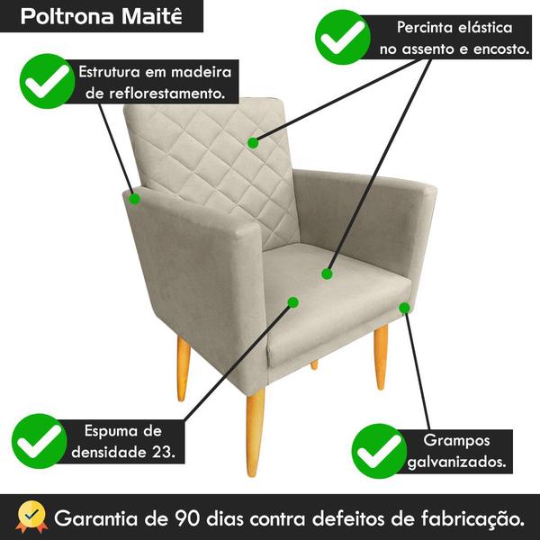 Imagem de Kit 02 Poltronas Decorativa +Puff Maitê Linho Palha para leitura - 2M Decor