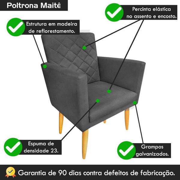 Imagem de Kit 02 Poltronas Decorativa + Puff Maitê Suede Grafite casa - 2M Decor