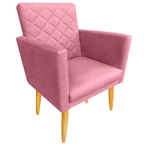 Imagem de Kit 02 Poltronas Decorativa + Puff Maitê Suede Rosa recepção - 2M Decor