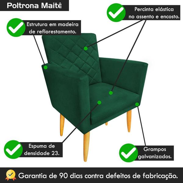 Imagem de Kit 02 Poltronas Decorativa + Puff Maitê Suede Verde - 2M Decor