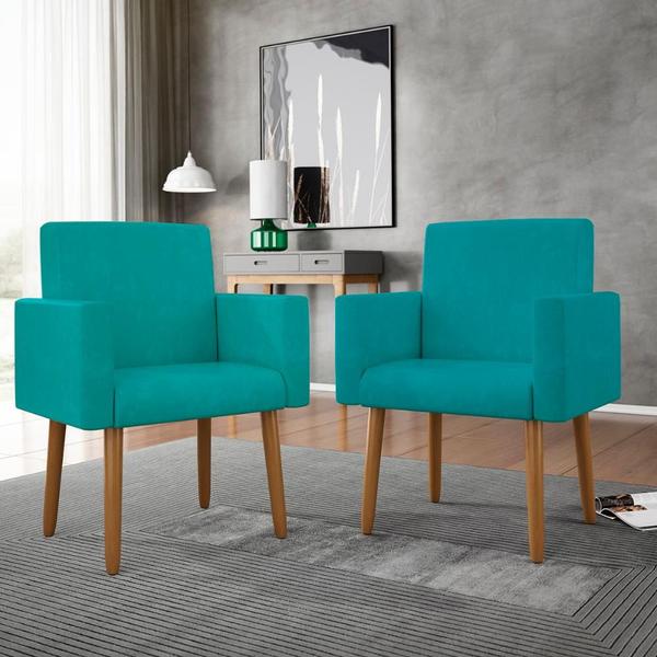 Imagem de Kit 02 Poltronas Decorativa Sala Oferta - Balaqui Decor Azul-turquesa