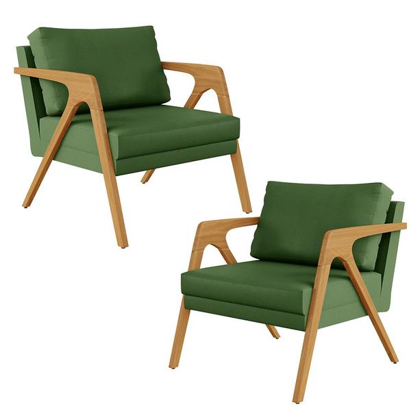 Imagem de Kit 02 Poltronas Decorativa Sala Pietra Com Estrutura Madeira L02 Facto Verde Musgo - Lyam Decor