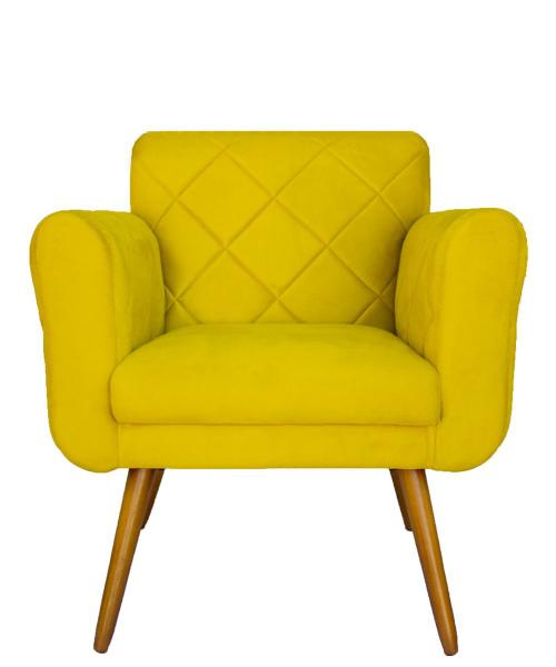 Imagem de Kit 02 Poltronas Decorativa Sala Recepção Em Tressê Isabella Suede Amarelo - DL DECOR