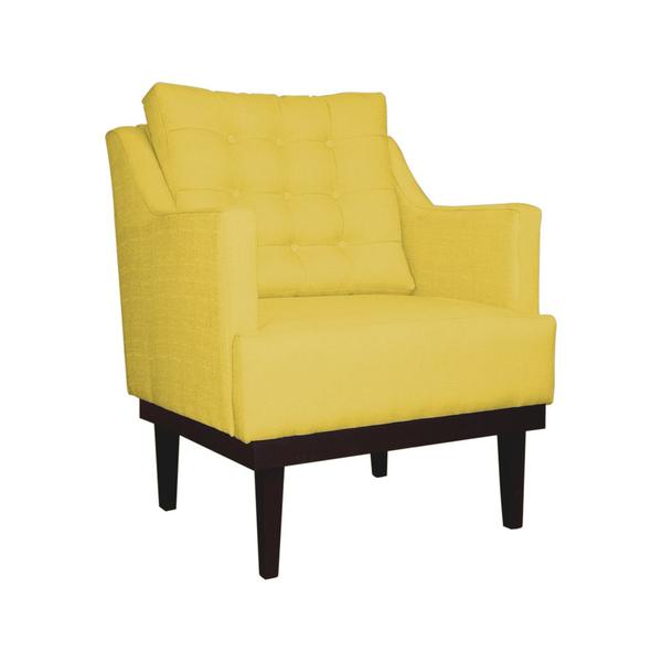 Imagem de Kit 02 Poltronas Decorativa Stefanie Com Base Madeira Tabaco Suede Amarelo - DS Estofados