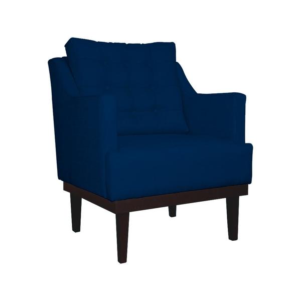 Imagem de Kit 02 Poltronas Decorativa Stefanie Com Base Madeira Tabaco Suede Azul Marinho - DS Estofados