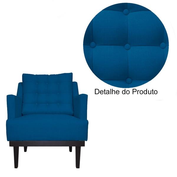 Imagem de Kit 02 Poltronas Decorativa Stefanie Com Base Madeira Tabaco Suede Azul Royal - DS Estofados