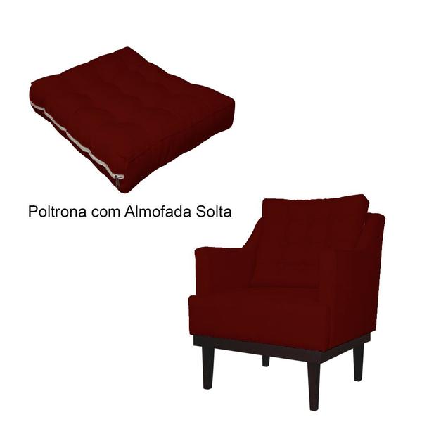 Imagem de Kit 02 Poltronas Decorativa Stefanie Com Base Madeira Tabaco Suede Bordô - DS Estofados