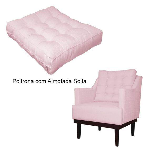 Imagem de Kit 02 Poltronas Decorativa Stefanie Com Base Madeira Tabaco Suede Rosa Bebê - DS Estofados