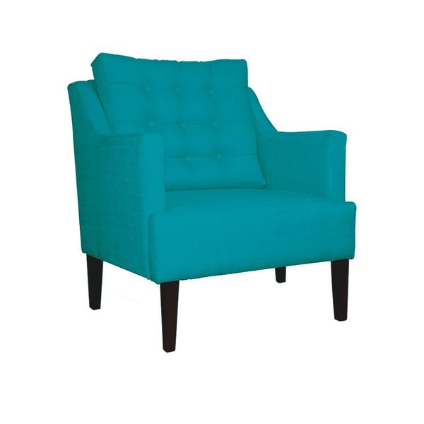 Imagem de Kit 02 Poltronas Decorativa Stefanie Pés Trapézio Tabaco Suede Azul Turquesa - DS Estofados