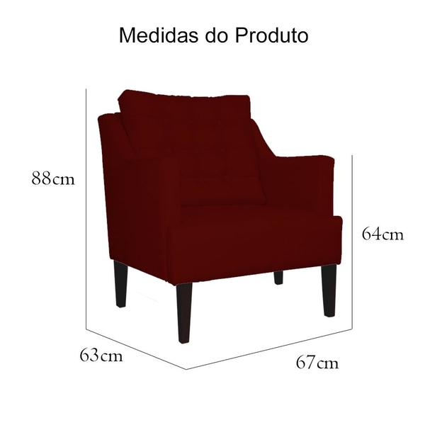 Imagem de Kit 02 Poltronas Decorativa Stefanie Pés Trapézio Tabaco Suede Bordô - DS Estofados