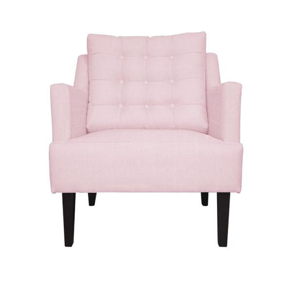 Imagem de Kit 02 Poltronas Decorativa Stefanie Pés Trapézio Tabaco Suede Rosa Bebê - DS Estofados