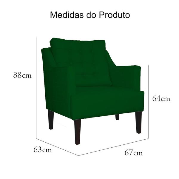 Imagem de Kit 02 Poltronas Decorativa Stefanie Pés Trapézio Tabaco Suede Verde - DS Estofados