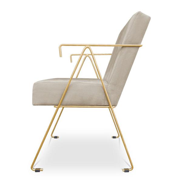 Imagem de Kit 02 Poltronas Decorativa Taina Suede Bege Base Metálica Industrial Dourado - Pallazio