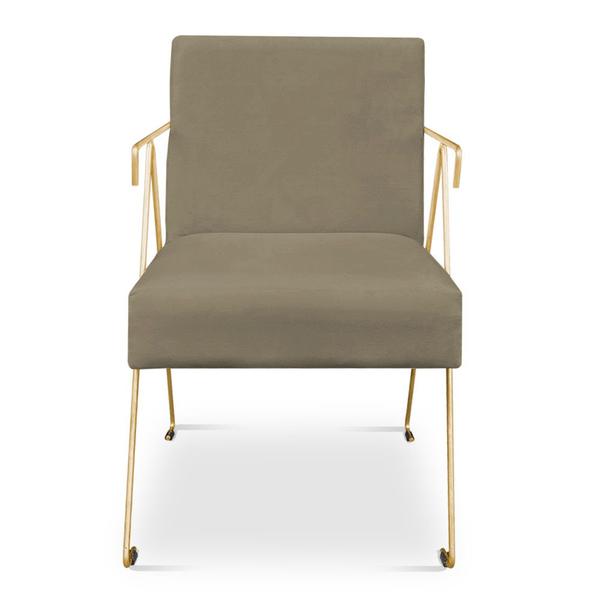 Imagem de Kit 02 Poltronas Decorativa Taina Suede Marrom Rato Base Metálica Industrial Dourado - Pallazio