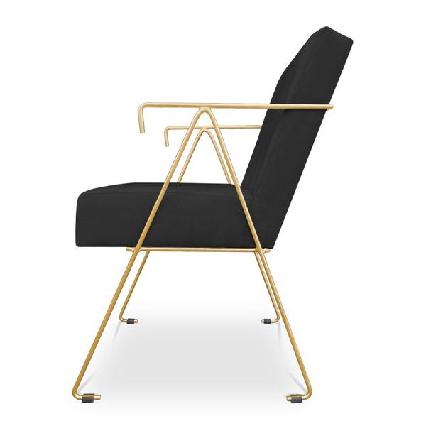 Imagem de Kit 02 Poltronas Decorativa Taina Suede Preto Base Metálica Industrial Dourado - Pallazio