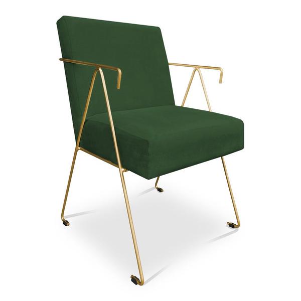 Imagem de Kit 02 Poltronas Decorativa Taina Suede Verde Base Metálica Industrial Dourado - Pallazio