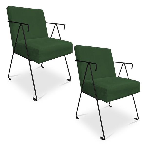 Imagem de Kit 02 Poltronas Decorativa Taina Suede Verde Base Metálica Industrial Preto - Pallazio