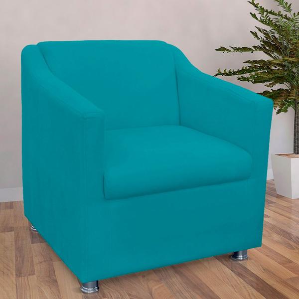 Imagem de Kit 02 Poltronas Decorativa Tilla Pés Cromados Suede Azul Turquesa - DS Estofados