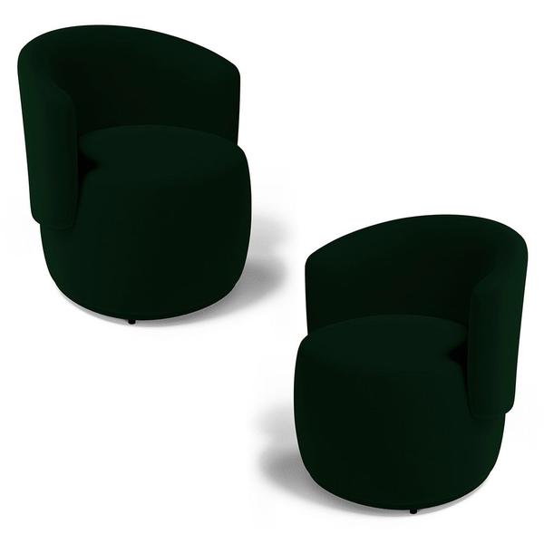 Imagem de Kit 02 Poltronas Decorativas Aisha Orgânica Veludo Verde Escuro - Abmaza