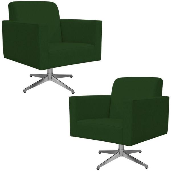 Imagem de Kit 02 Poltronas Decorativas Base Giratória Sala de Estar Helô L02 Suede Verde Musgo - Lyam Decor