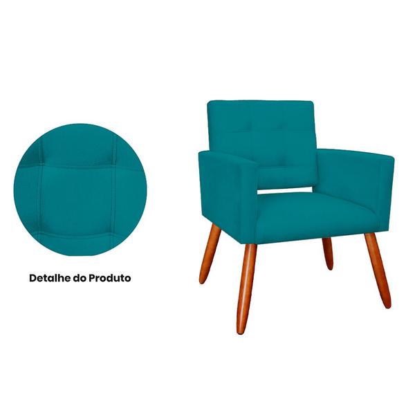 Imagem de Kit 02 Poltronas Decorativas Camila Pés Palito Suede Azul Turquesa - DS Estofados