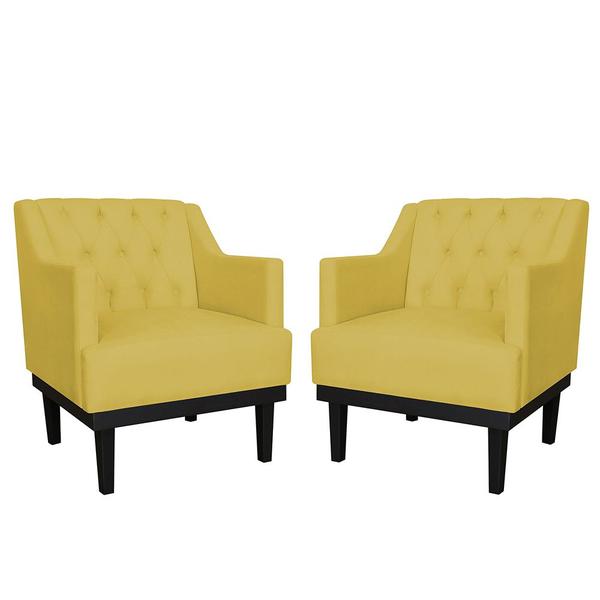 Imagem de Kit 02 Poltronas Decorativas Clássica Com Base Madeira Suede Amarelo - DS Estofados