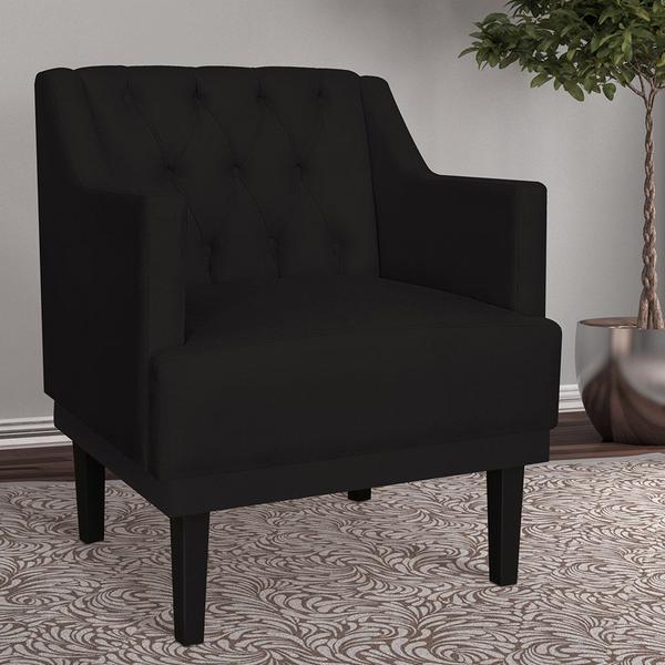 Imagem de Kit 02 Poltronas Decorativas Clássica Pés Trapézio Suede Preto - DS Estofados