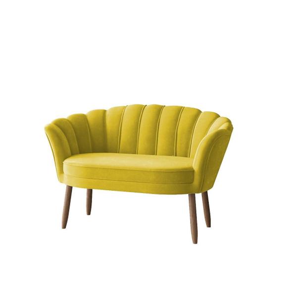 Imagem de Kit 02 Poltronas Decorativas e Namoradeira Sofá Pétala Luxo Veludo Amarelo Pés Palito - Visan Estofados