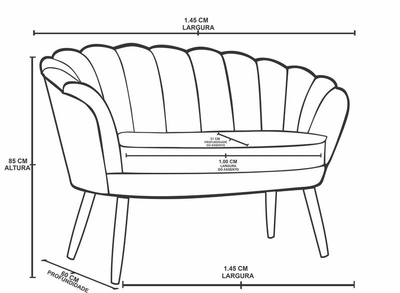 Imagem de Kit 02 Poltronas Decorativas e Namoradeira Sofá Pétala Luxo Veludo Azul Acqua Pés Palito - Visan Estofados