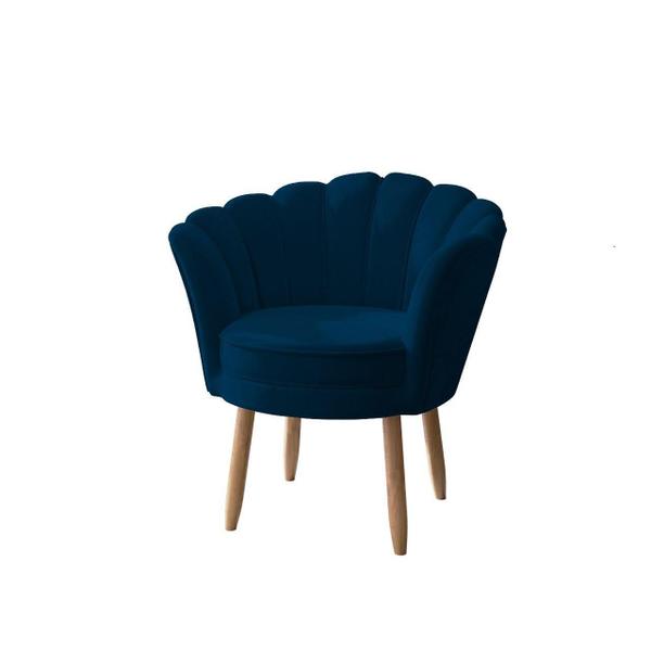 Imagem de Kit 02 Poltronas Decorativas e Namoradeira Sofá Pétala Luxo Veludo Azul Marinho Pés Palito - Visan Estofados