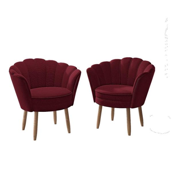 Imagem de Kit 02 Poltronas Decorativas e Namoradeira Sofá Pétala Luxo Veludo Marsala Pés Palito - Visan Estofados