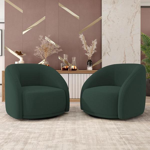 Imagem de Kit 02 Poltronas Decorativas Giratória Angelina M03 Veludo Verde Musgo - Lyam Decor