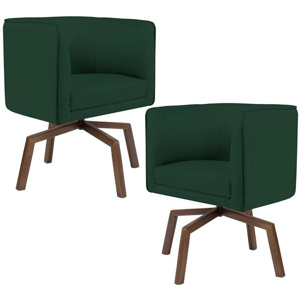 Imagem de Kit 02 Poltronas Decorativas Giratória Base Ka Betina D02 Linho Verde Musgo C-117 - Lyam Decor