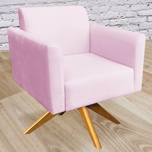 Imagem de Kit 02 Poltronas Decorativas Isabella Base Giratória Madeira Suede Rosa Bebê G19 - Gran Belo