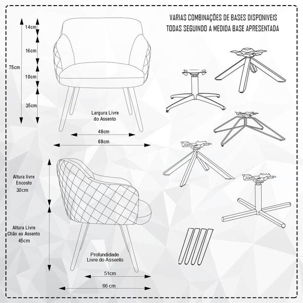 Imagem de Kit 02 Poltronas Decorativas Jade Pés Palito Linho Mesclado Cinza/Bege - Nexta Casa