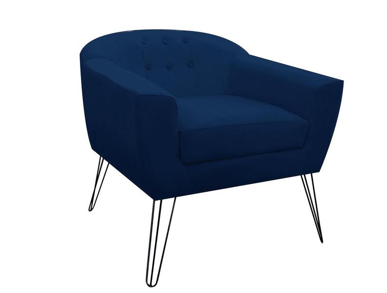 Imagem de Kit 02 Poltronas Decorativas Jolly Pés Aramado Suede Azul Marinho - DS Estofados