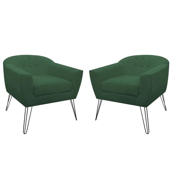 Imagem de Kit 02 Poltronas Decorativas Jolly Pés Aramado Suede Verde - DS Estofados