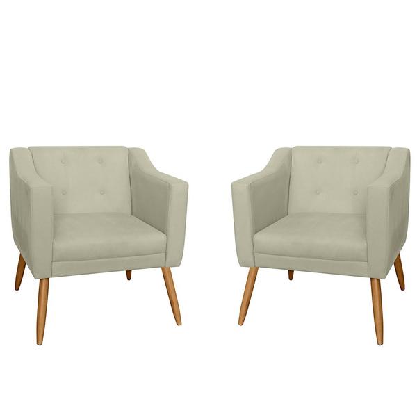 Imagem de Kit 02 Poltronas Decorativas Lavinia Pés Palito Suede Bege - DS Estofados