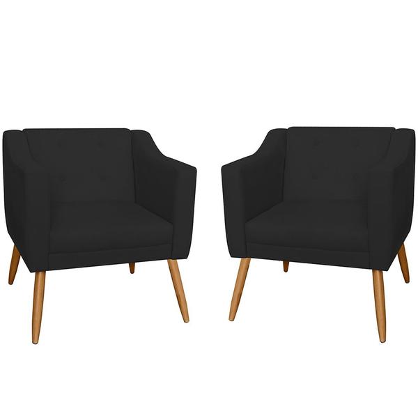 Imagem de Kit 02 Poltronas Decorativas Lavinia Pés Palito Suede Preto - DS Estofados